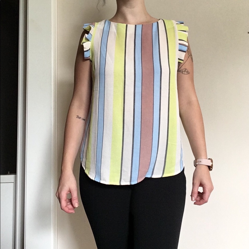 Striped Tank with Flare Sleeve